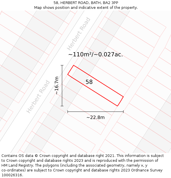58, HERBERT ROAD, BATH, BA2 3PP: Plot and title map