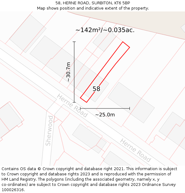 58, HERNE ROAD, SURBITON, KT6 5BP: Plot and title map