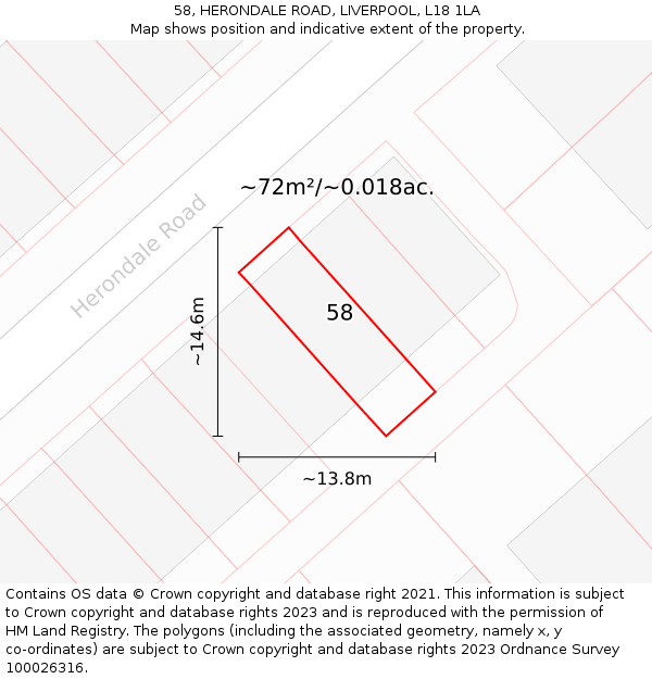 58, HERONDALE ROAD, LIVERPOOL, L18 1LA: Plot and title map