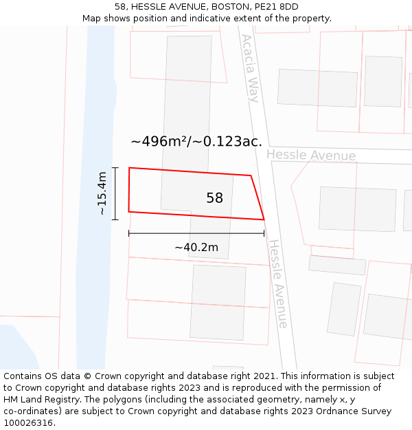 58, HESSLE AVENUE, BOSTON, PE21 8DD: Plot and title map