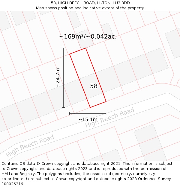 58, HIGH BEECH ROAD, LUTON, LU3 3DD: Plot and title map