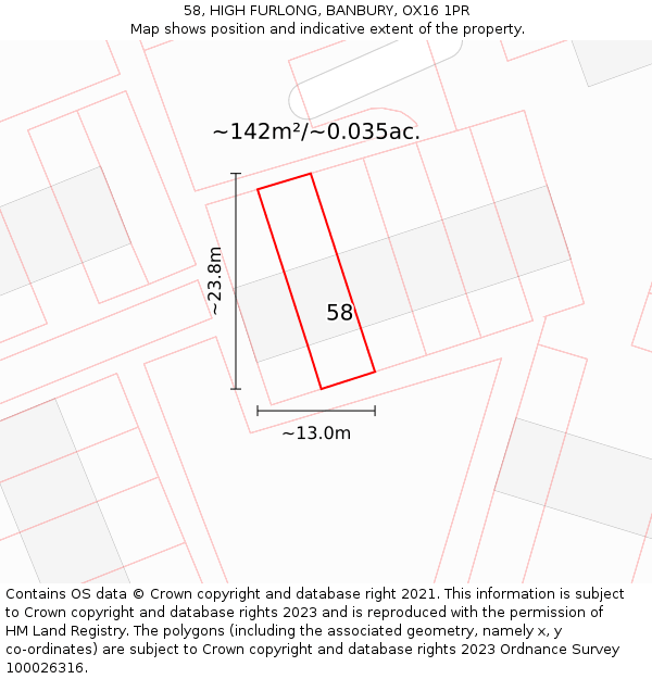 58, HIGH FURLONG, BANBURY, OX16 1PR: Plot and title map