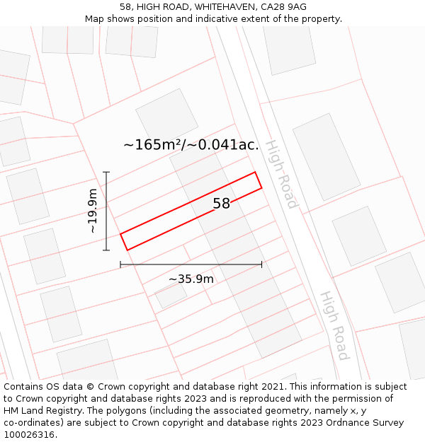 58, HIGH ROAD, WHITEHAVEN, CA28 9AG: Plot and title map