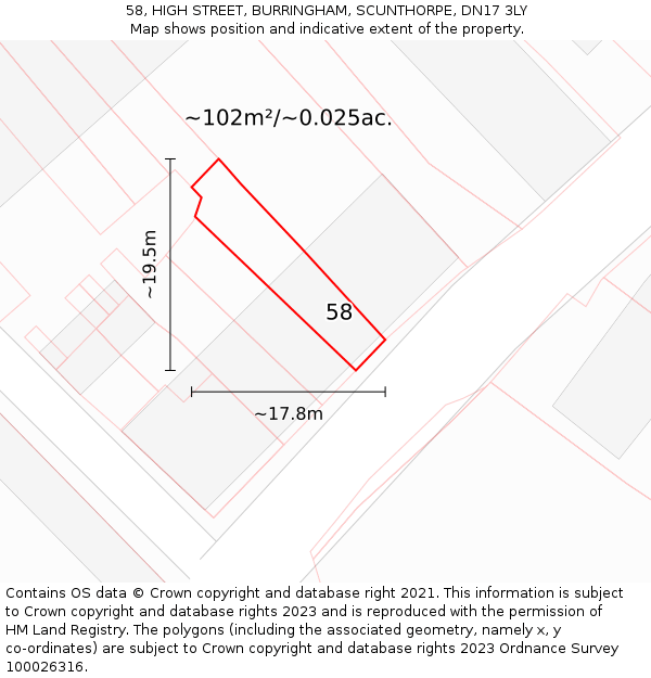58, HIGH STREET, BURRINGHAM, SCUNTHORPE, DN17 3LY: Plot and title map