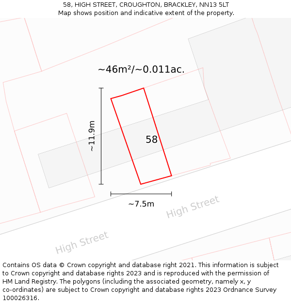 58, HIGH STREET, CROUGHTON, BRACKLEY, NN13 5LT: Plot and title map