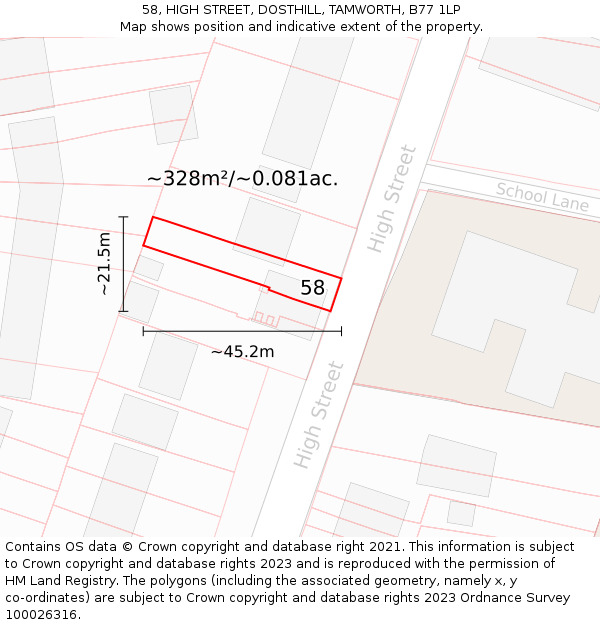 58, HIGH STREET, DOSTHILL, TAMWORTH, B77 1LP: Plot and title map
