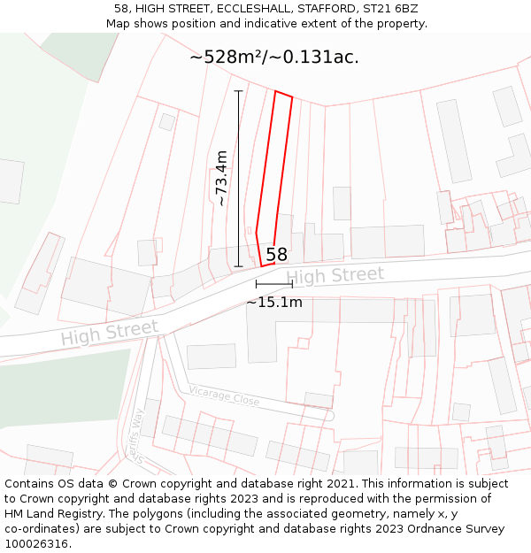 58, HIGH STREET, ECCLESHALL, STAFFORD, ST21 6BZ: Plot and title map