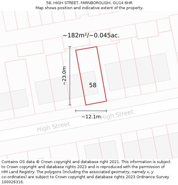 58, HIGH STREET, FARNBOROUGH, GU14 6HR: Plot and title map
