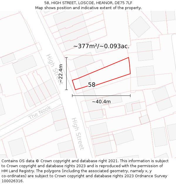 58, HIGH STREET, LOSCOE, HEANOR, DE75 7LF: Plot and title map