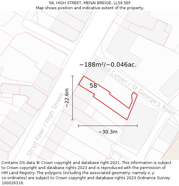 58, HIGH STREET, MENAI BRIDGE, LL59 5EF: Plot and title map