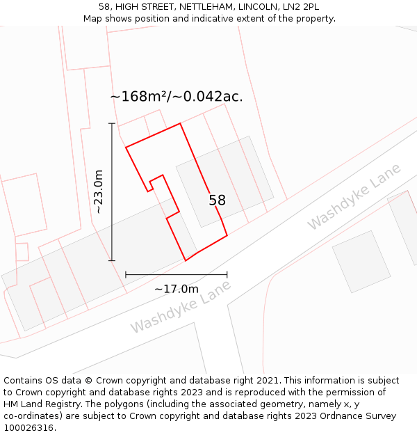 58, HIGH STREET, NETTLEHAM, LINCOLN, LN2 2PL: Plot and title map