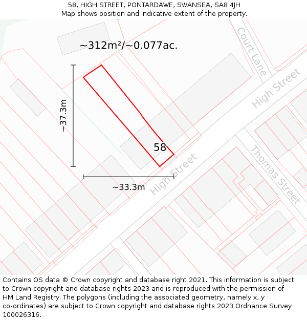 58, HIGH STREET, PONTARDAWE, SWANSEA, SA8 4JH: Plot and title map