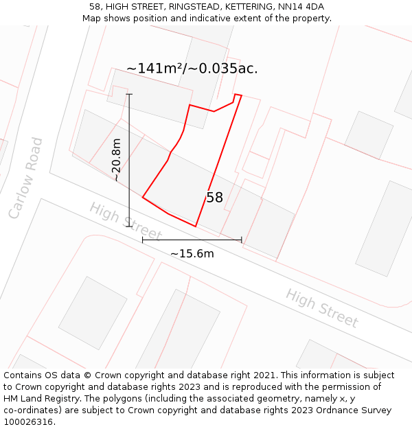 58, HIGH STREET, RINGSTEAD, KETTERING, NN14 4DA: Plot and title map