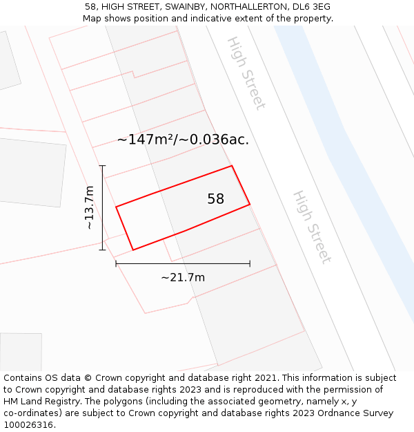 58, HIGH STREET, SWAINBY, NORTHALLERTON, DL6 3EG: Plot and title map