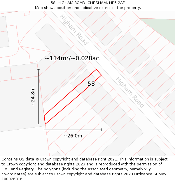 58, HIGHAM ROAD, CHESHAM, HP5 2AF: Plot and title map