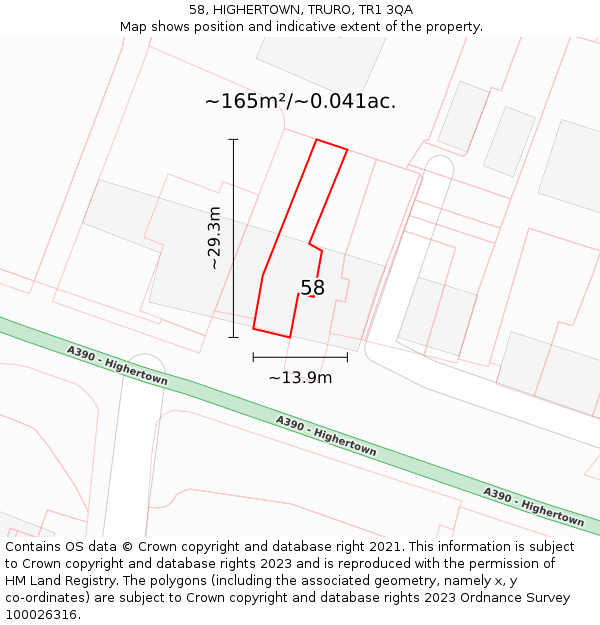 58, HIGHERTOWN, TRURO, TR1 3QA: Plot and title map