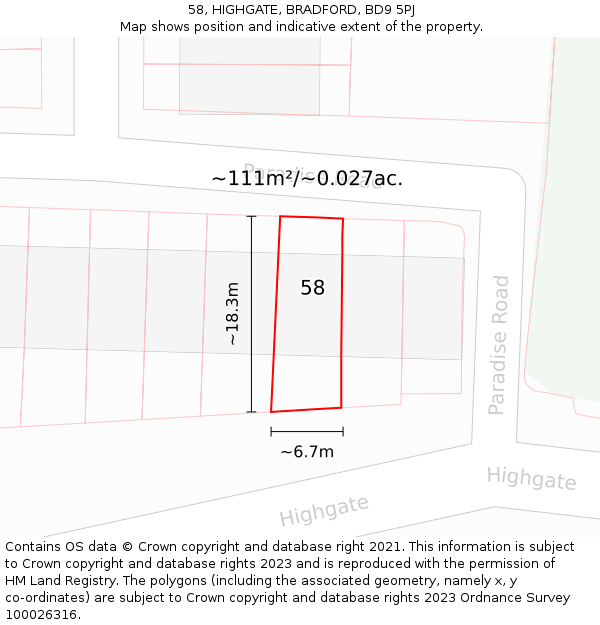 58, HIGHGATE, BRADFORD, BD9 5PJ: Plot and title map