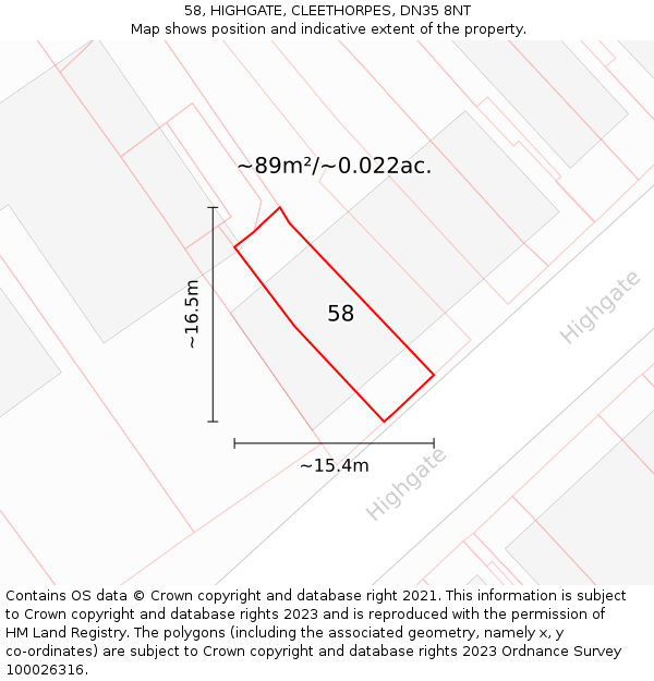 58, HIGHGATE, CLEETHORPES, DN35 8NT: Plot and title map