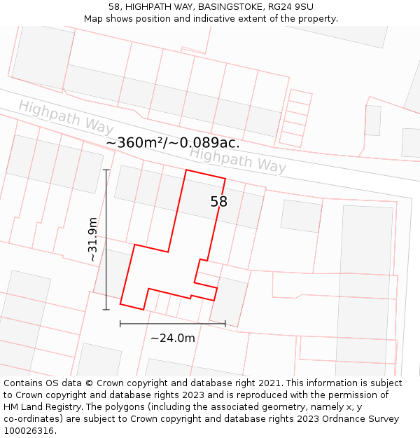 58, HIGHPATH WAY, BASINGSTOKE, RG24 9SU: Plot and title map