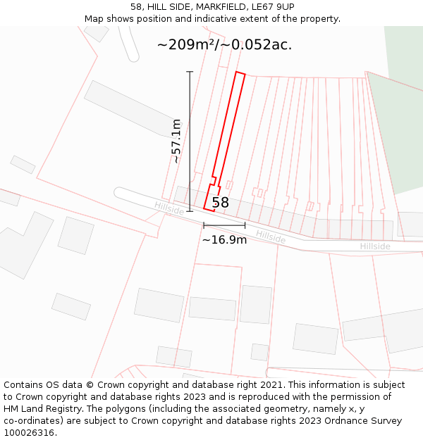 58, HILL SIDE, MARKFIELD, LE67 9UP: Plot and title map