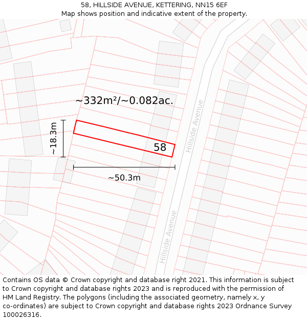 58, HILLSIDE AVENUE, KETTERING, NN15 6EF: Plot and title map