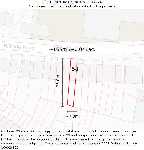 58, HILLSIDE ROAD, BRISTOL, BS5 7PA: Plot and title map
