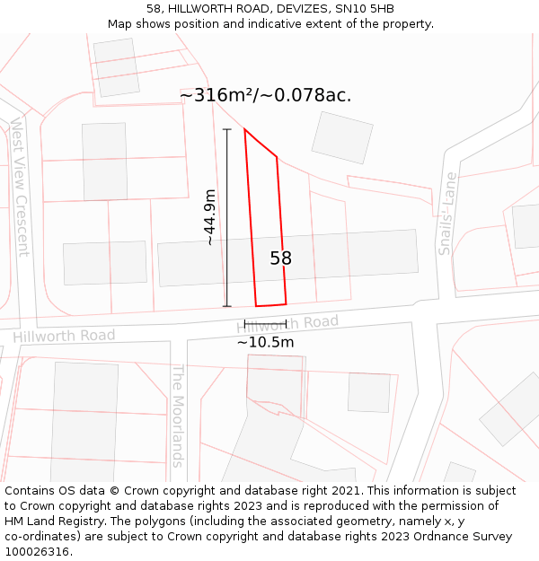 58, HILLWORTH ROAD, DEVIZES, SN10 5HB: Plot and title map