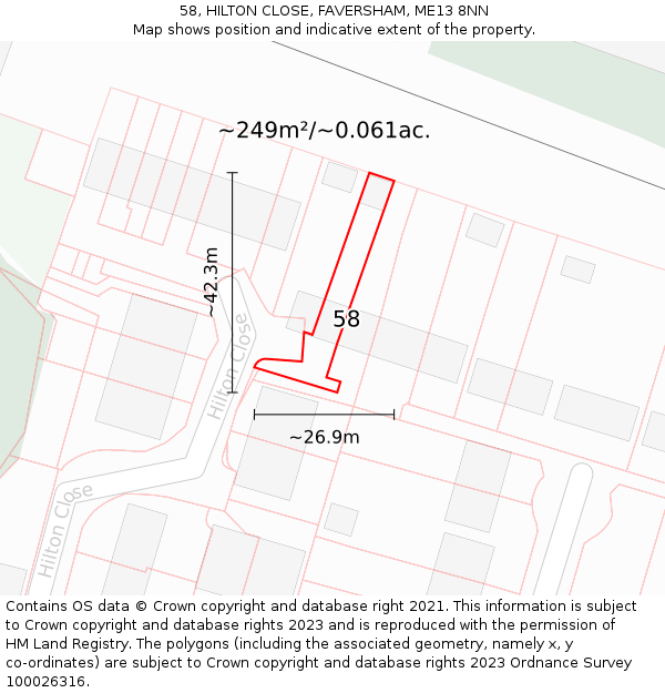 58, HILTON CLOSE, FAVERSHAM, ME13 8NN: Plot and title map
