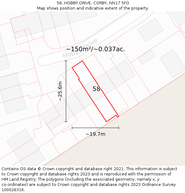 58, HOBBY DRIVE, CORBY, NN17 5FG: Plot and title map