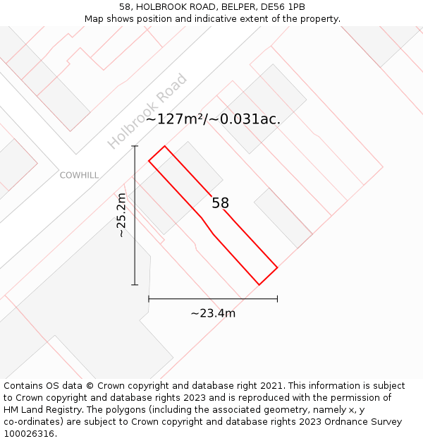 58, HOLBROOK ROAD, BELPER, DE56 1PB: Plot and title map