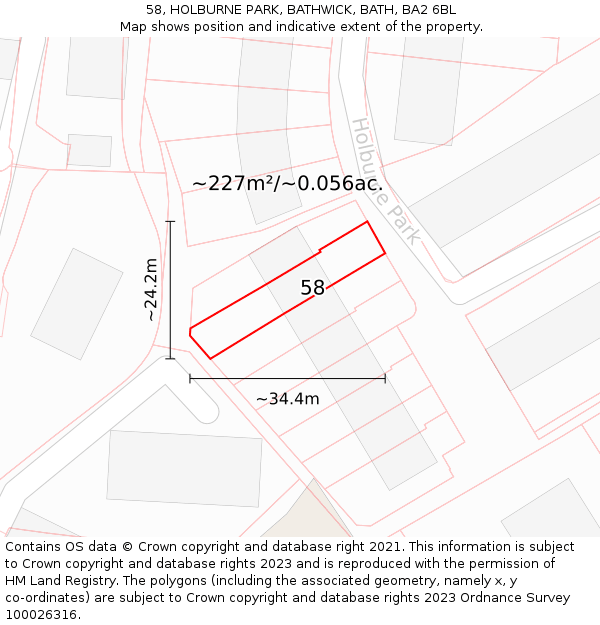 58, HOLBURNE PARK, BATHWICK, BATH, BA2 6BL: Plot and title map