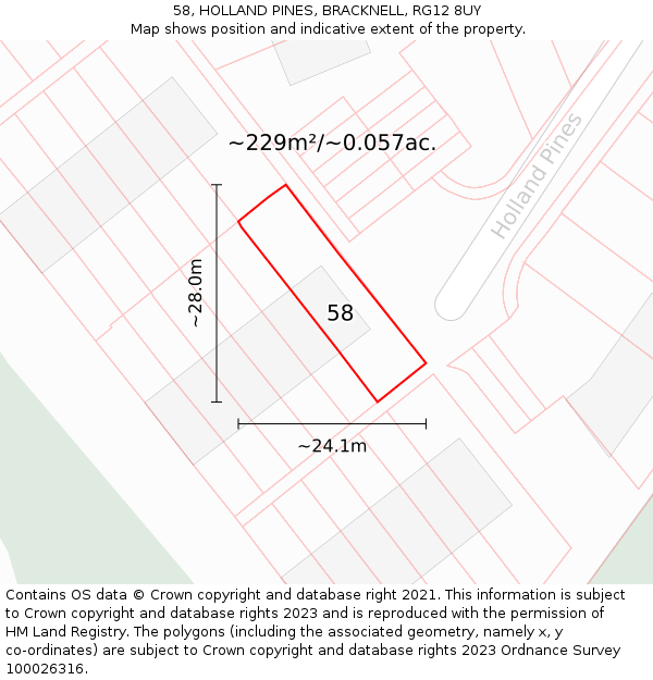 58, HOLLAND PINES, BRACKNELL, RG12 8UY: Plot and title map