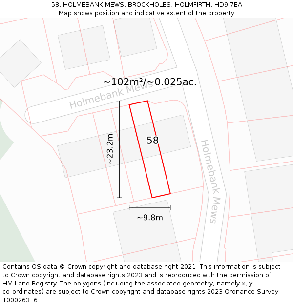 58, HOLMEBANK MEWS, BROCKHOLES, HOLMFIRTH, HD9 7EA: Plot and title map