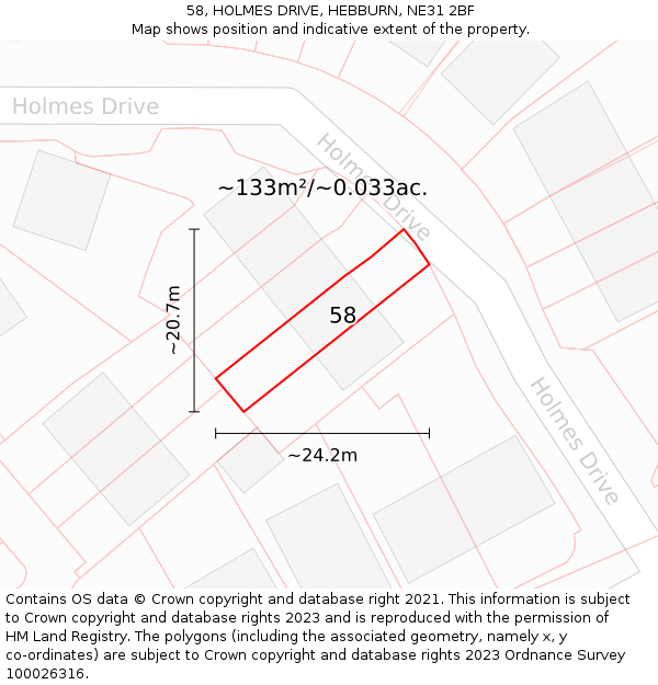 58, HOLMES DRIVE, HEBBURN, NE31 2BF: Plot and title map