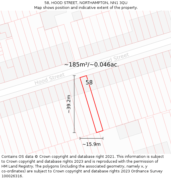 58, HOOD STREET, NORTHAMPTON, NN1 3QU: Plot and title map