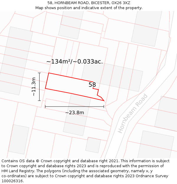 58, HORNBEAM ROAD, BICESTER, OX26 3XZ: Plot and title map
