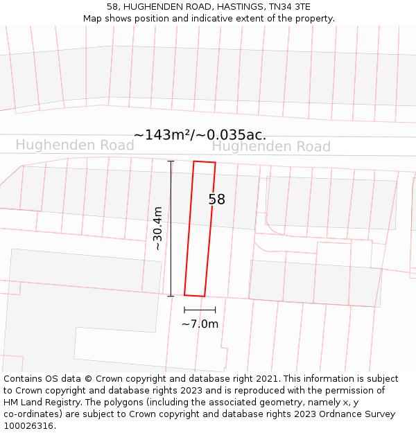 58, HUGHENDEN ROAD, HASTINGS, TN34 3TE: Plot and title map