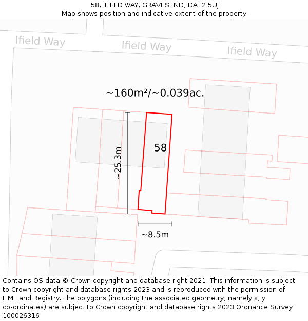 58, IFIELD WAY, GRAVESEND, DA12 5UJ: Plot and title map