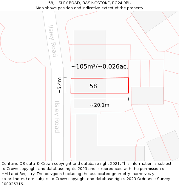 58, ILSLEY ROAD, BASINGSTOKE, RG24 9RU: Plot and title map