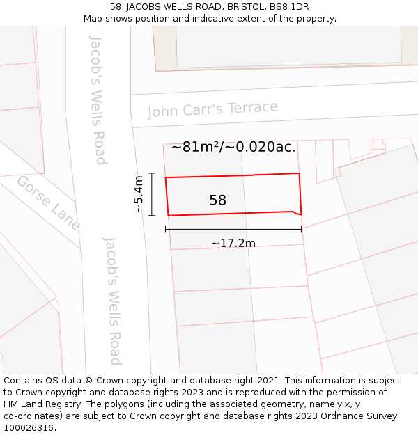 58, JACOBS WELLS ROAD, BRISTOL, BS8 1DR: Plot and title map