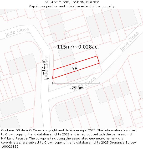 58, JADE CLOSE, LONDON, E16 3TZ: Plot and title map