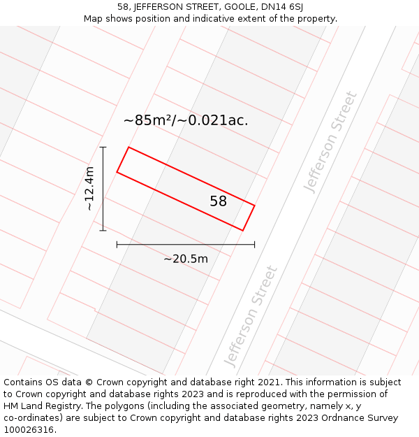 58, JEFFERSON STREET, GOOLE, DN14 6SJ: Plot and title map