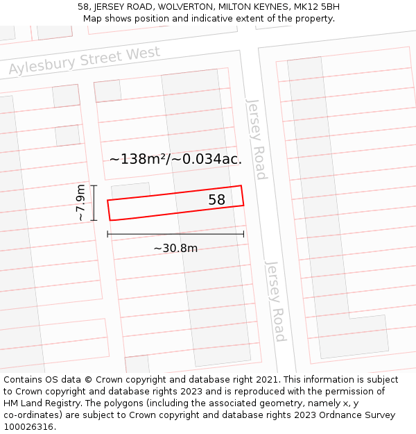 58, JERSEY ROAD, WOLVERTON, MILTON KEYNES, MK12 5BH: Plot and title map