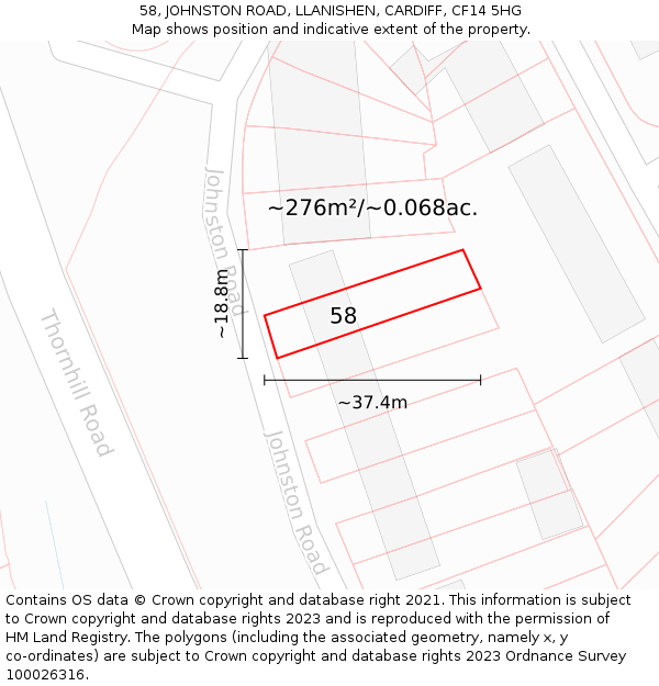 58, JOHNSTON ROAD, LLANISHEN, CARDIFF, CF14 5HG: Plot and title map