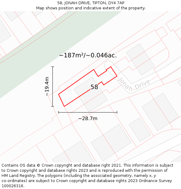 58, JONAH DRIVE, TIPTON, DY4 7AP: Plot and title map