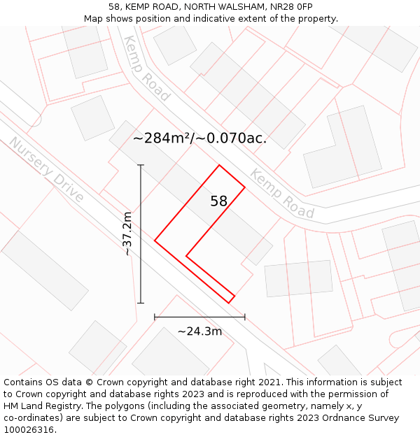 58, KEMP ROAD, NORTH WALSHAM, NR28 0FP: Plot and title map