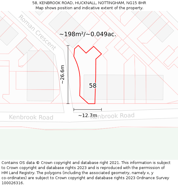 58, KENBROOK ROAD, HUCKNALL, NOTTINGHAM, NG15 8HR: Plot and title map