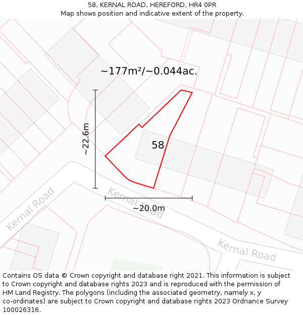 58, KERNAL ROAD, HEREFORD, HR4 0PR: Plot and title map
