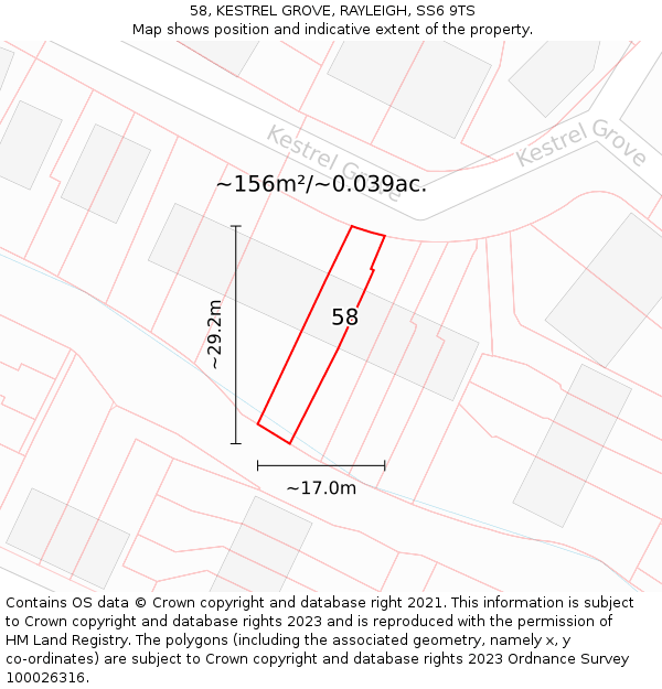 58, KESTREL GROVE, RAYLEIGH, SS6 9TS: Plot and title map