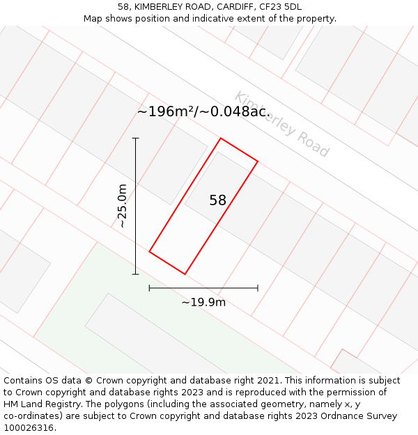 58, KIMBERLEY ROAD, CARDIFF, CF23 5DL: Plot and title map
